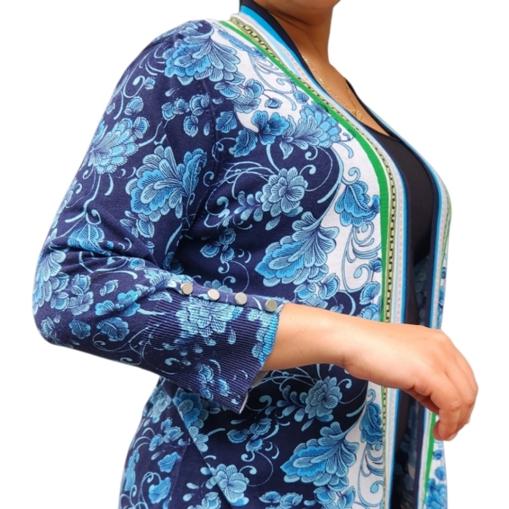 Chico's Women's Sweater Layer Open-Front Cardigan Green-Blue Size 2 (US Large) - Picture 2 of 15